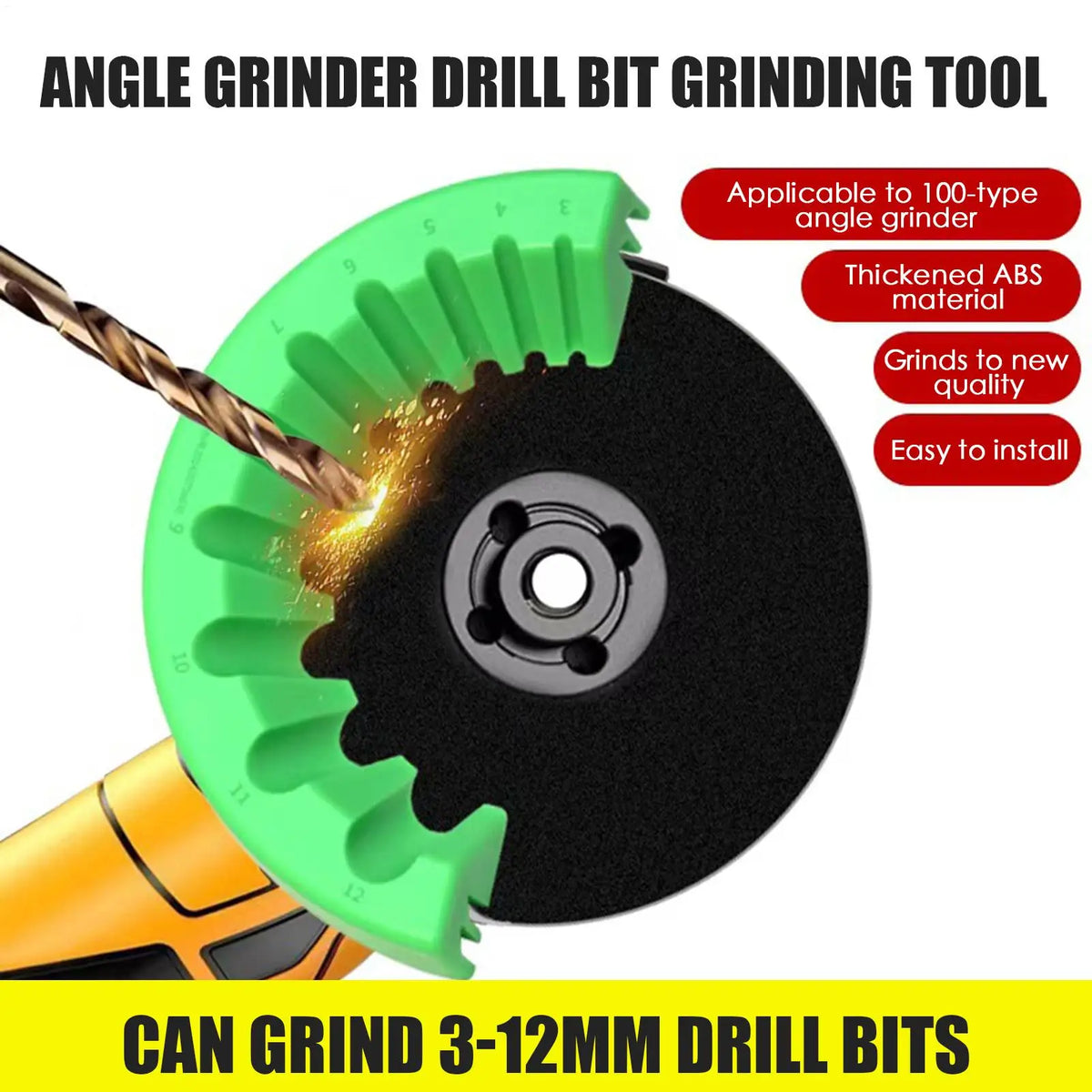 Drill Bit Sharpener for Angle Grinder – 3–12mm ABS Tool Drill Bit Sharpener Babs