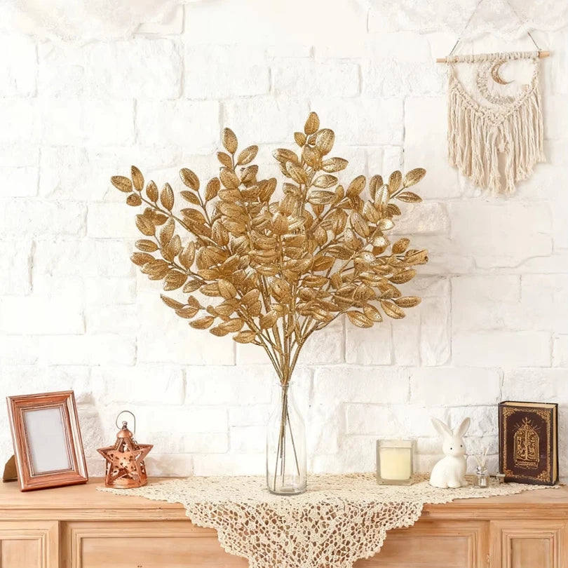 10Pcs Artificial Golden Leaf Branches for Wedding & Home Decor Artificial Leaf Branches Babs