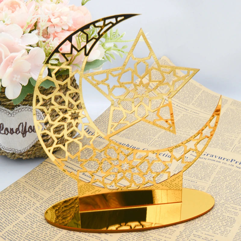 Ramadan Kareem Acrylic Ornament – Eid Mubarak Golden Moon Decor Acrylic Holiday Ornament Babs