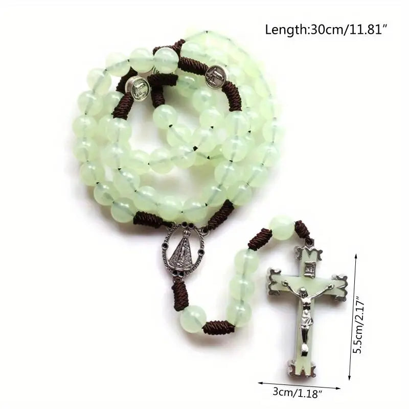 Luminous Rosary Bead Necklace – Glow in Dark Cross Pendant Rosary Bead Necklace Babs