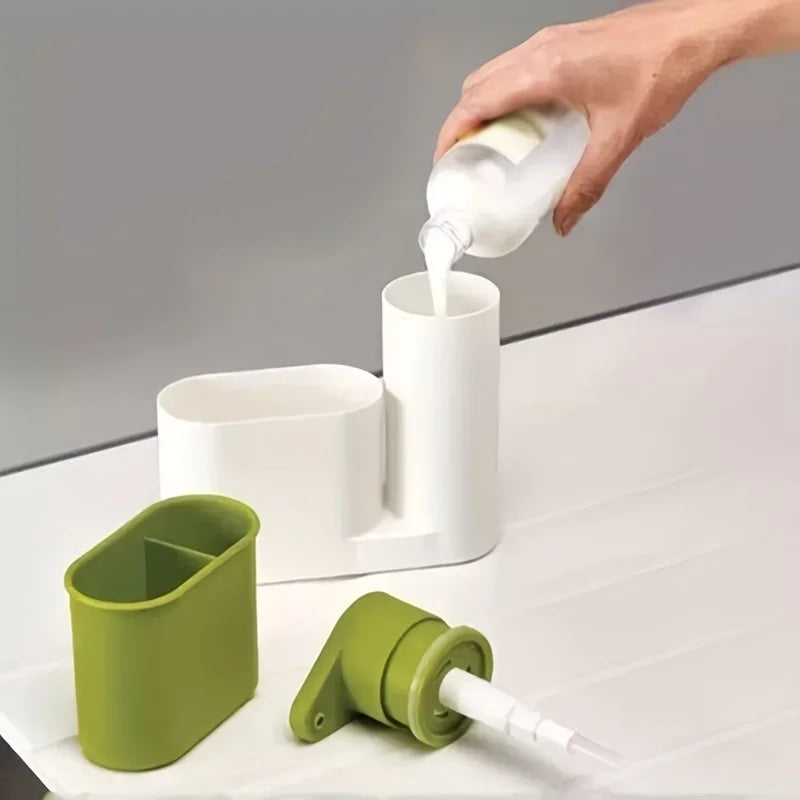 2-in-1 Soap Dispenser with Sponge & Brush Holder | Bathroom Sink Soap Dispenser Organizer Babs