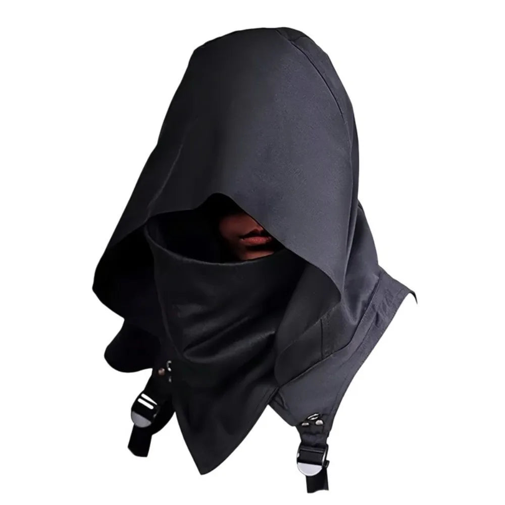 Medieval Hooded Cowl Cloak Hat | Cosplay Cape Scarf Black/White Cosplay Cloak Hat Babs Black
