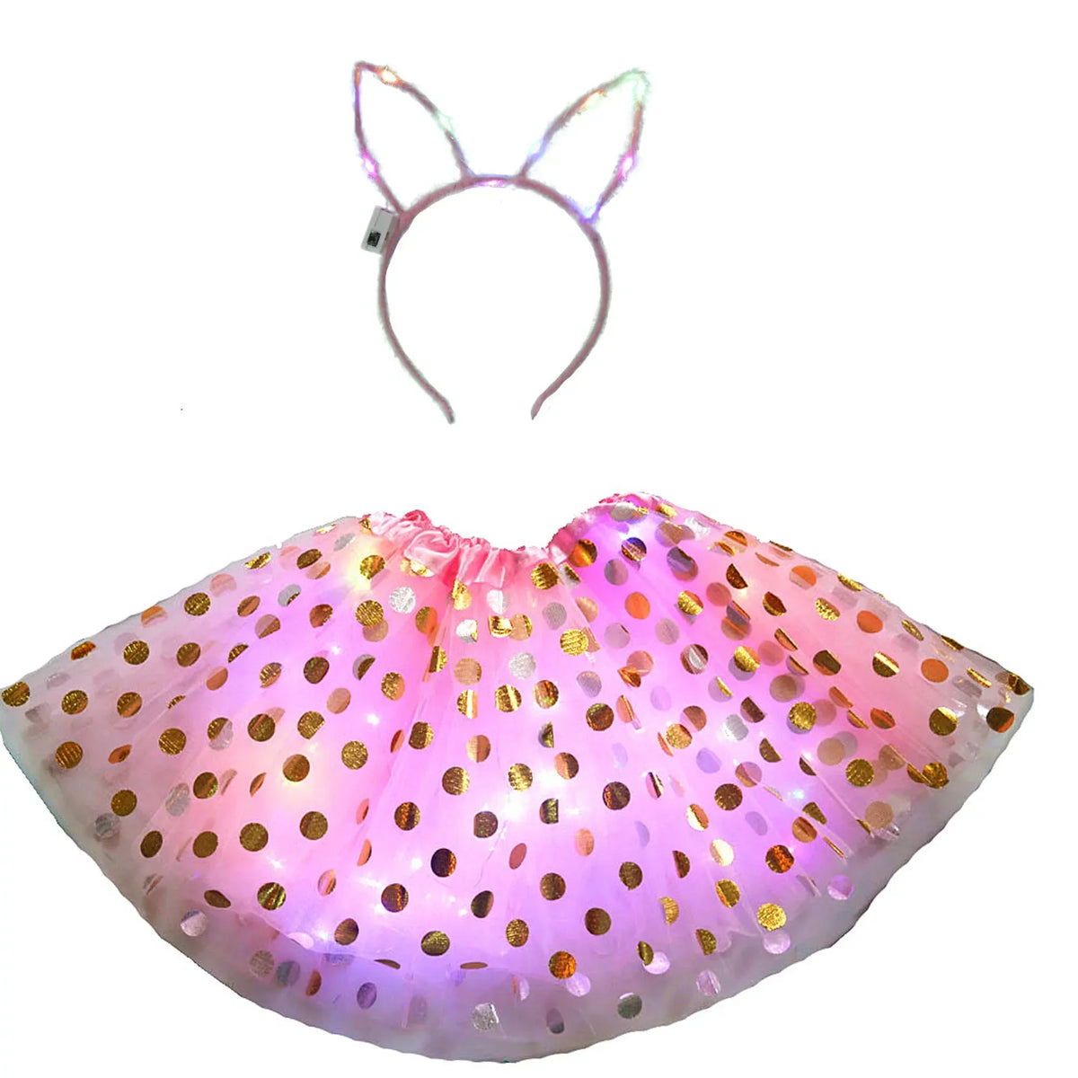 LED Light-Up Princess Tutu Skirt & Bunny Headband Set