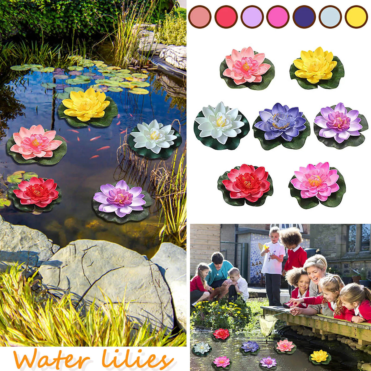 7pcs Floating Artificial Lotus Flowers – Water Lily Pond Decor Artificial Floating Flowers Babs