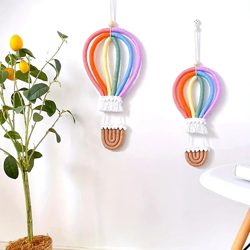 Nordic Woven Rainbow Hot Air Balloon Wall Hanging Ornament Wall Hanging Ornament Babs