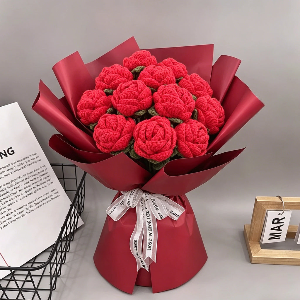 Handmade Crochet Yarn Rose Bouquet – Wedding & Home Decor Gift Crochet Flower Bouquet Babs
