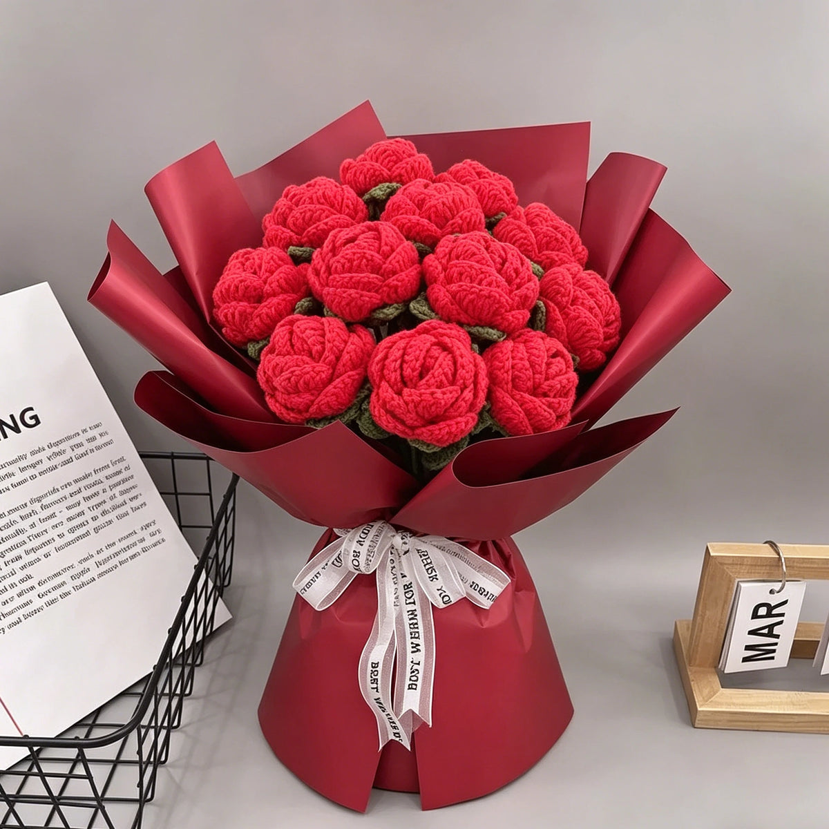 Handmade Crochet Yarn Rose Bouquet – Wedding & Home Decor Gift Crochet Flower Bouquet Babs
