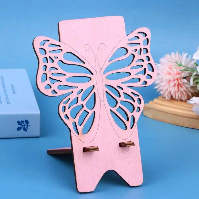 Wooden Butterfly Phone Stand | Cute Hollow Desktop Holder Phone Stand Babs Pink
