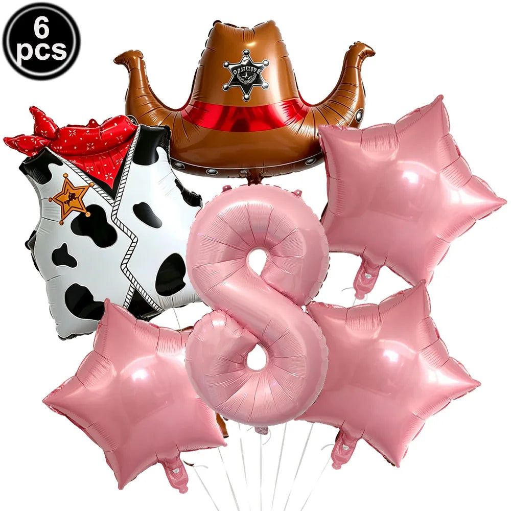 Western Cowboy Foil Balloon Set – 6pc Birthday Party Decor Party Foil Balloons Babs Silver As pictures show
