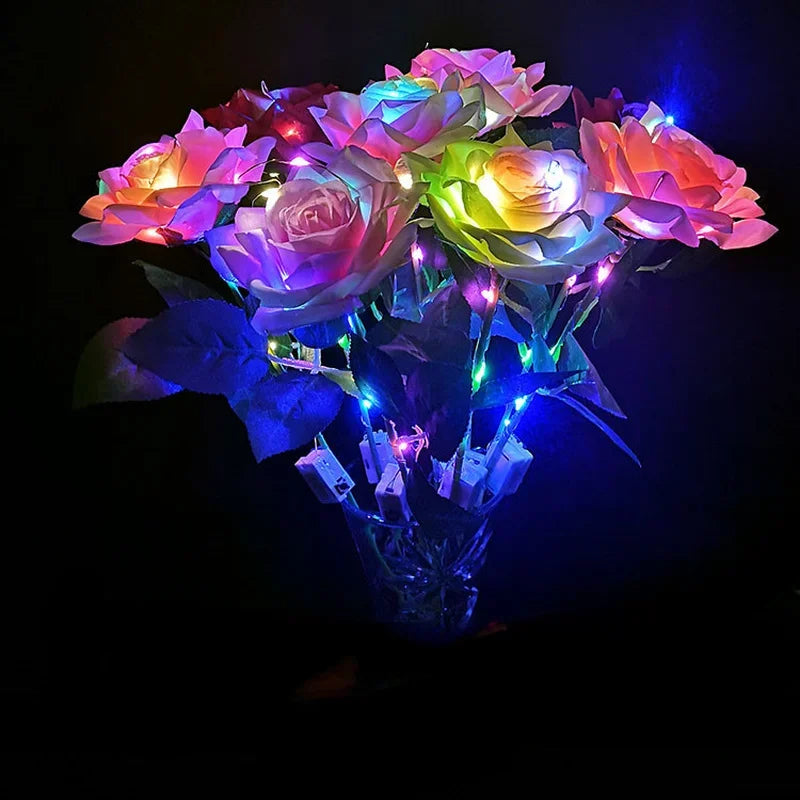 20Pcs LED Flashing Silk Rose Bouquet – Artificial Flower Décor LED Artificial Flowers Babs