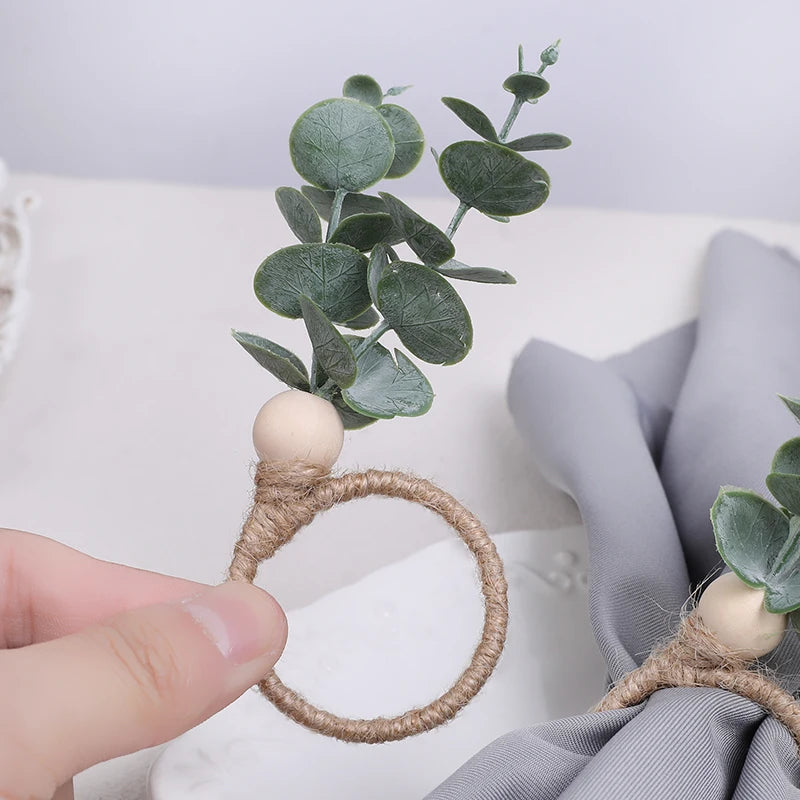 Eucalyptus Napkin Rings with Wood Beads | Wedding Table Décor Napkin Rings Babs