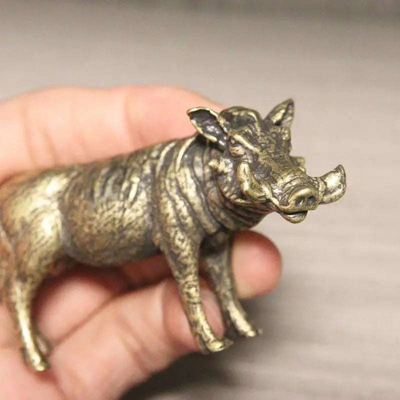 Heavy Brass Wild Boar Statue | Handmade Animal Sculpture Decor Brass Animal Figurine Babs