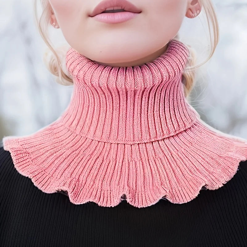 Black & White Knitted Faux Neck Scarf – Ruffle Edge Women Faux Neck Scarf Babs Pink