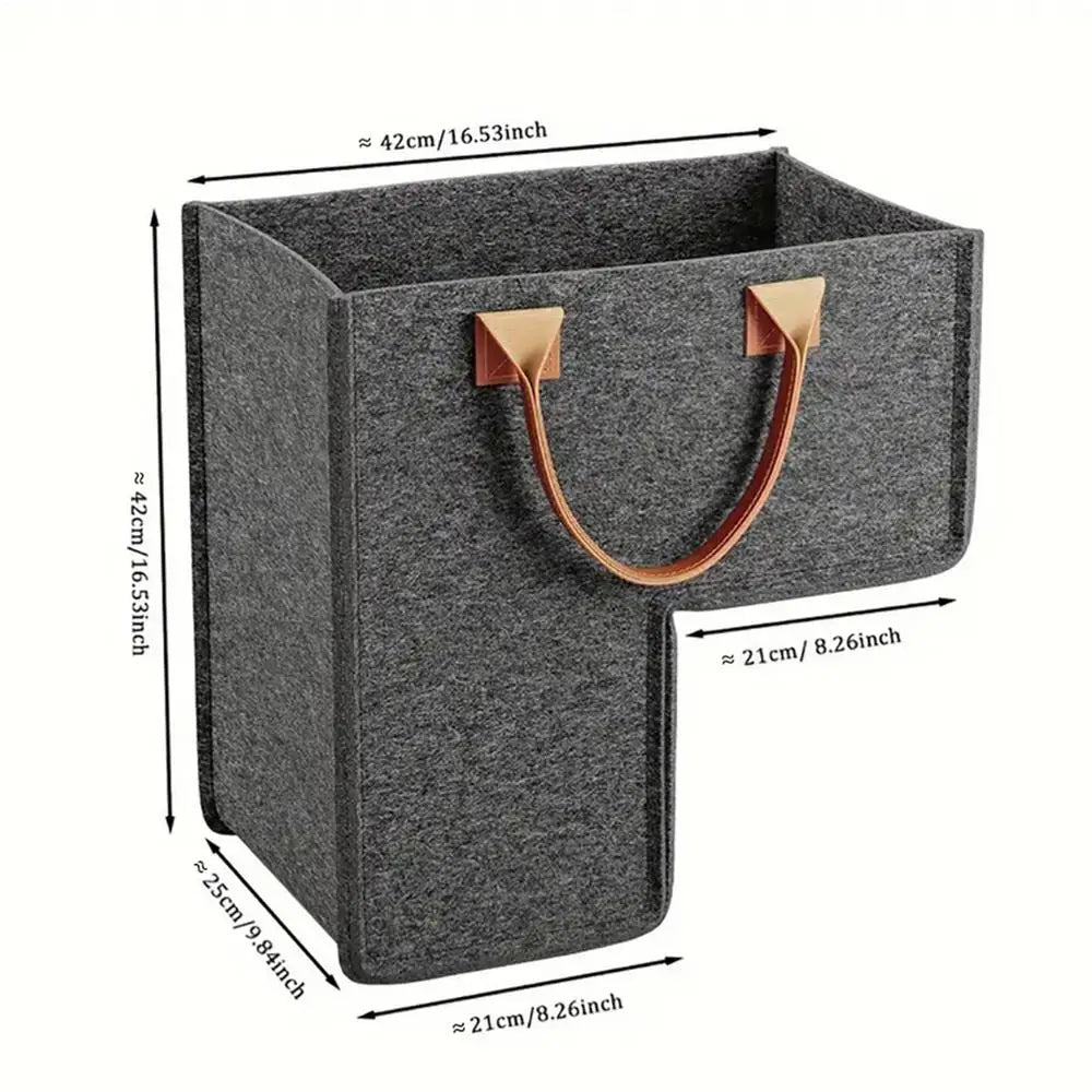 Felt L-Shape Stair Basket with PU Handles | Dark Gray Stair Storage Basket Babs Dark Gray