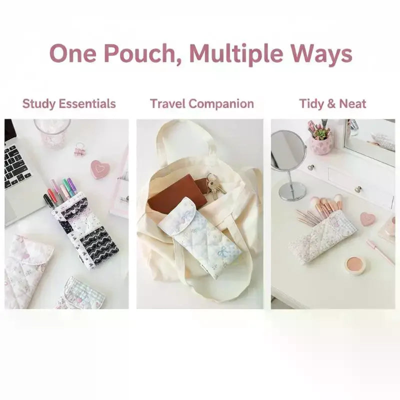Floral Bow Snap Pencil Pouch – Glasses & Travel Makeup Bag Pencil & Storage Pouch Babs