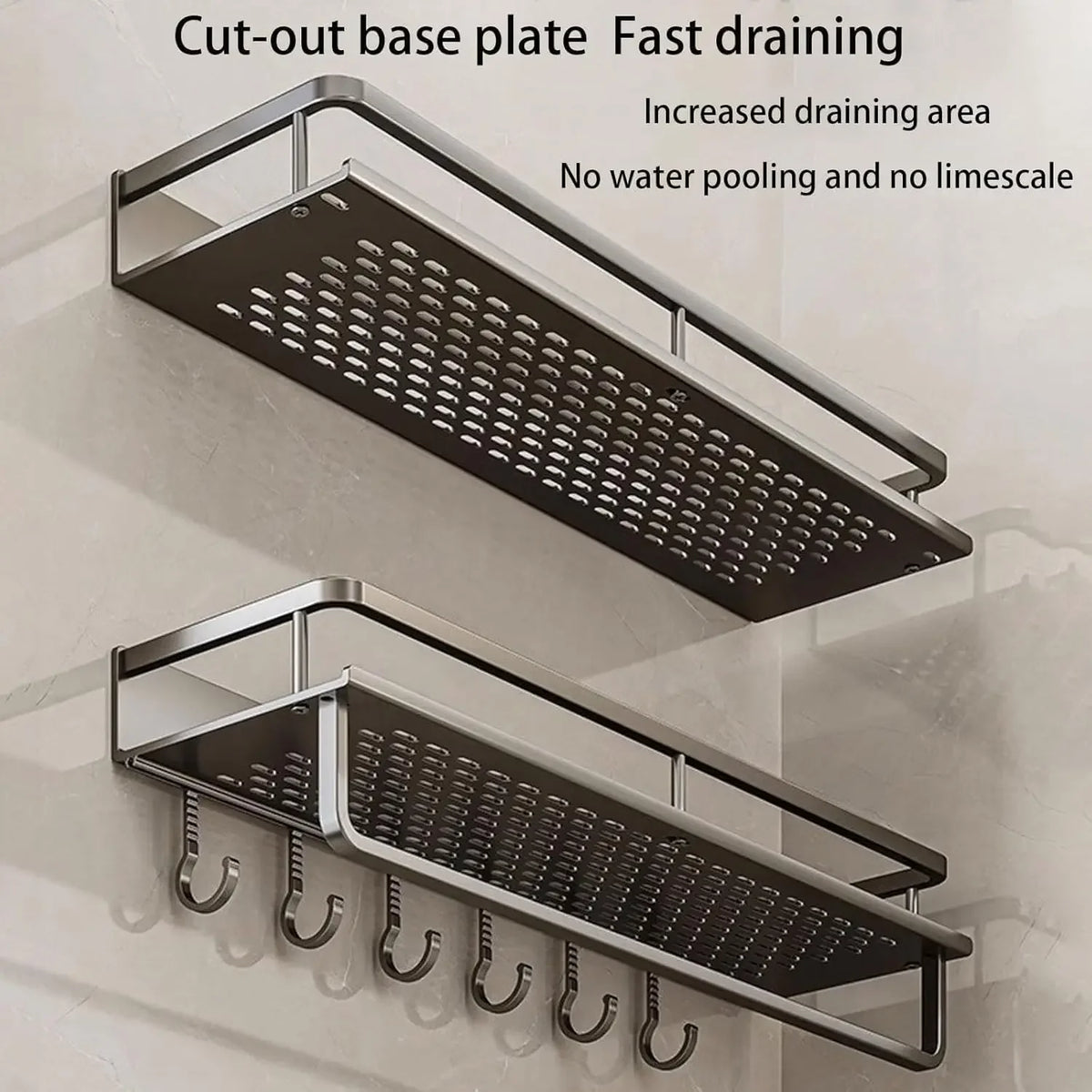 No-Drill Shower Shelf | Self-Adhesive Wall Mount with Hook Shower Wall Shelf Babs