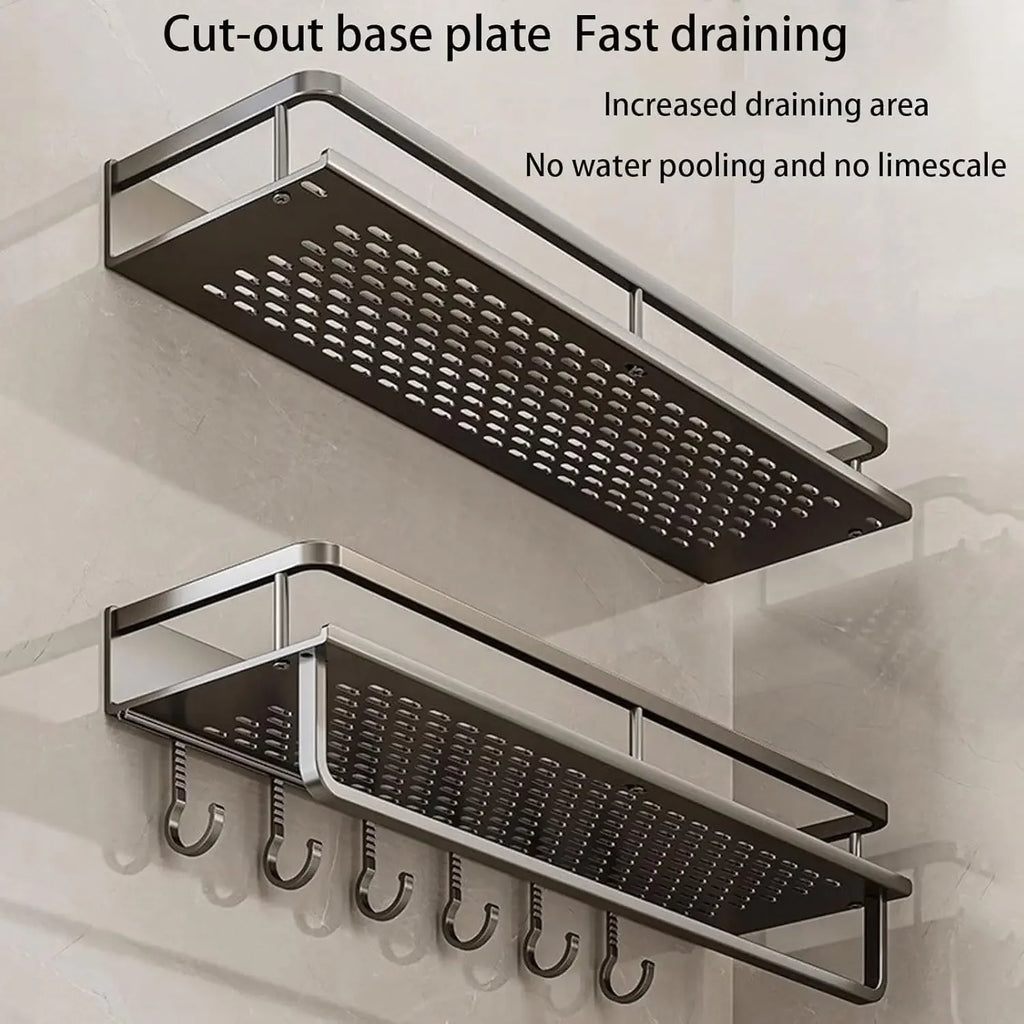 No-Drill Shower Shelf Wall Mount with Hook & Quick Drain Bathroom Wall Shelf Babs