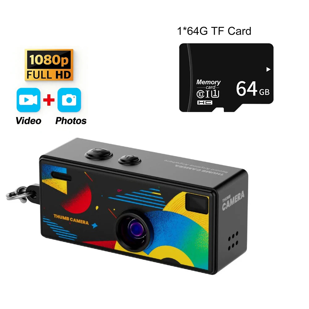 KEBIDUMEI 1080P HD Mini Digital Camera – Retro Keychain Cam Mini Digital Camera Babs Black