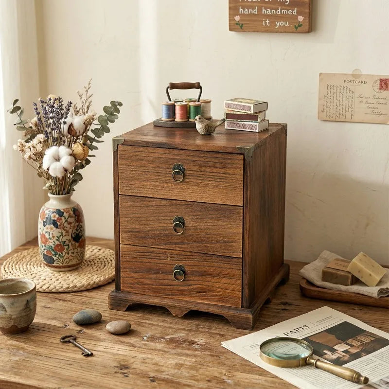 Vintage 3-Layer Wooden Desktop Organizer Drawer Box Desktop Drawer Organizer Babs
