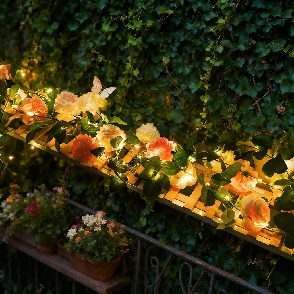 Peony Vine LED Wreath – Silk Artificial Flower Wall & Wedding Décor Artificial Flower Garland Babs