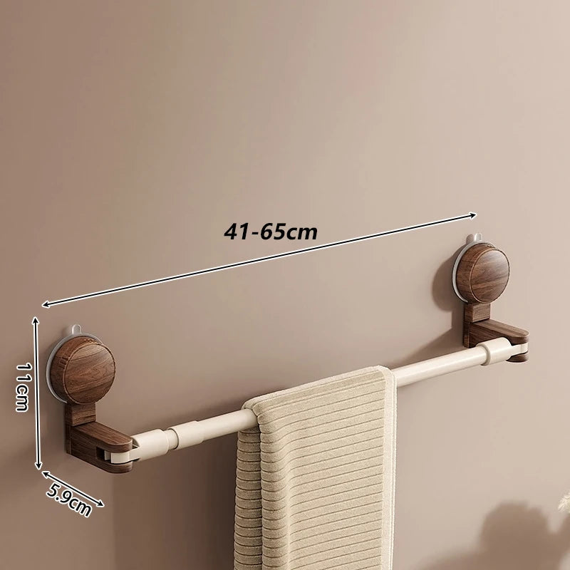 No-Drill Retractable Towel Rack – Walnut Wood & Aluminum Wall Towel Rack Babs 41-65cm-Black