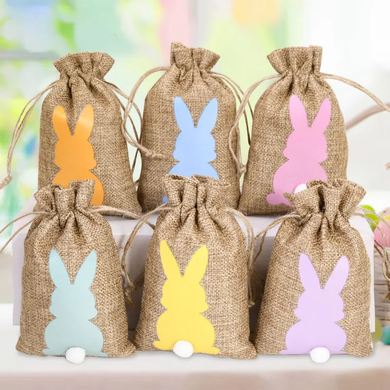6pcs Easter Burlap Bunny Candy Treat Bags – Party Gift Supplies Easter Party Bags Babs