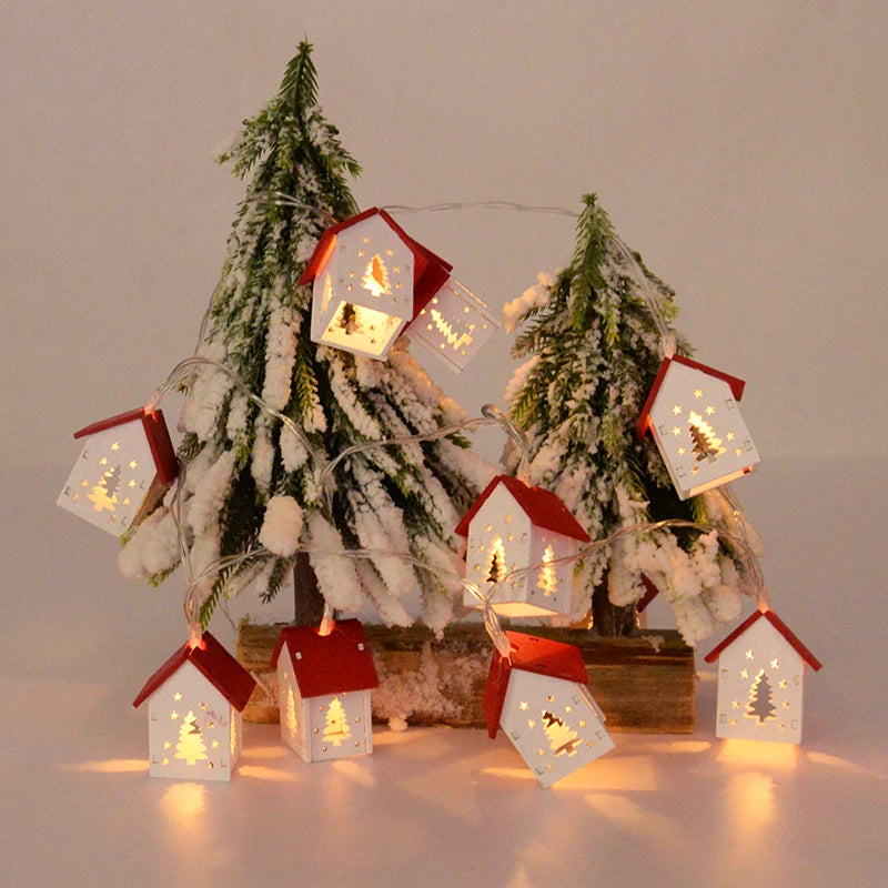 Christmas Wooden House LED String Light Xmas Tree Ornament Christmas Tree Ornament Babs