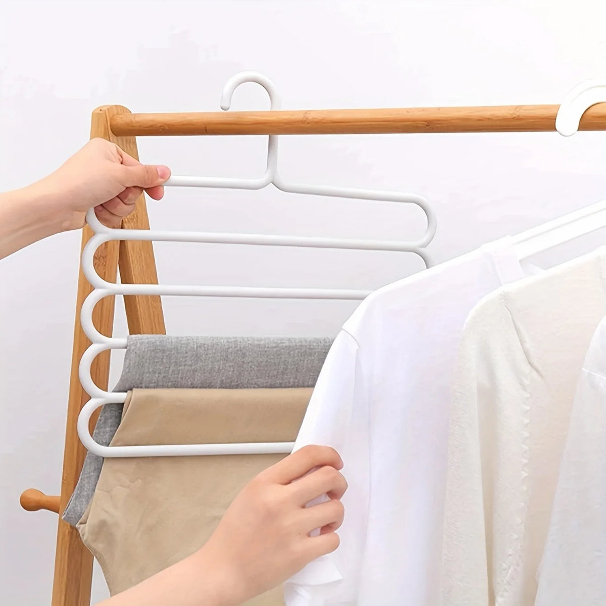 5-Layer Pants Rack with Hooks – Space-Saving Clothes Organizer Clothing Storage Rack Babs
