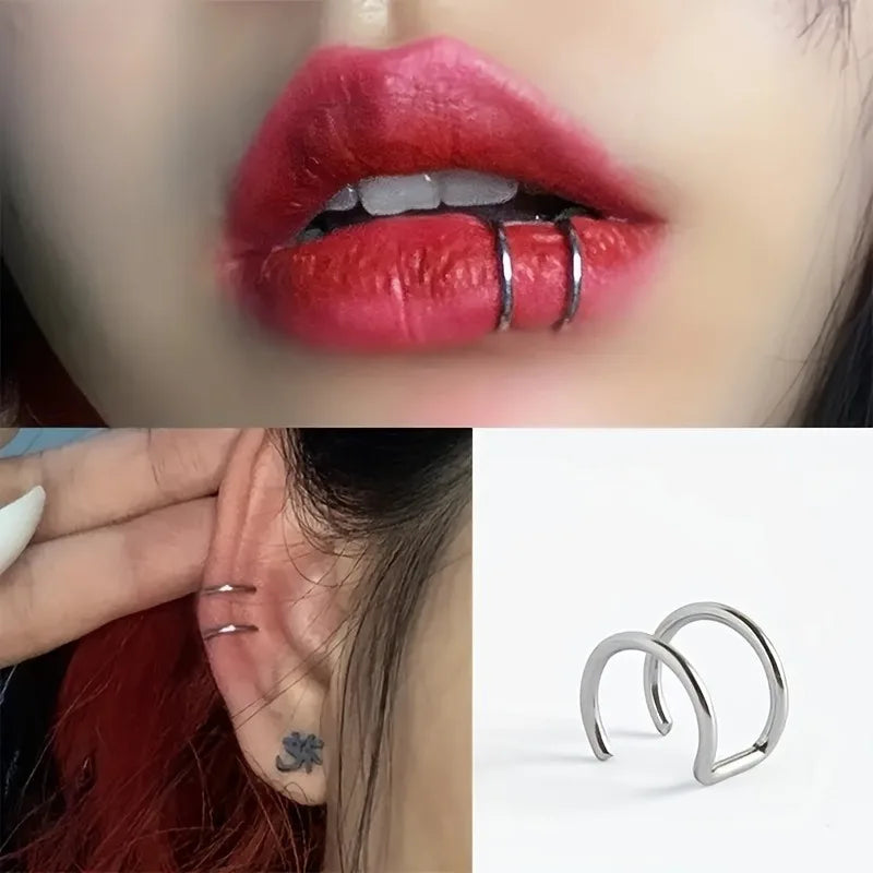 Clip-On Earrings Nose & Lip Ring Fake Piercing Jewelry Set Clip-On Jewelry Set Babs