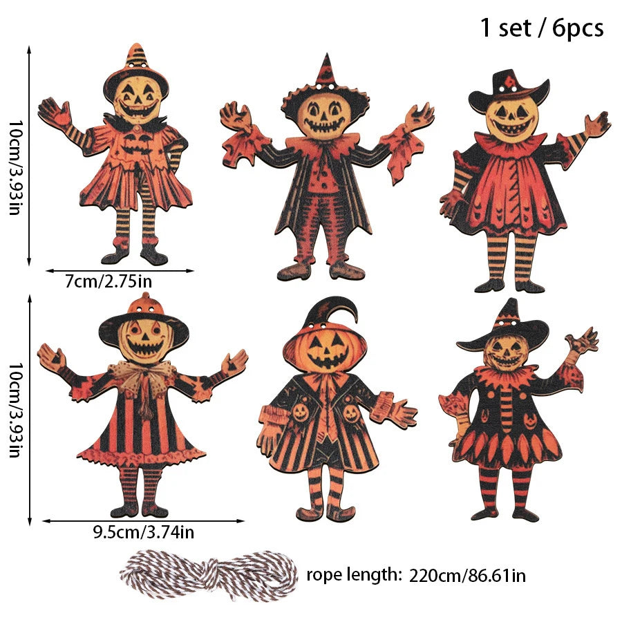 6-Piece Halloween Wooden Pumpkin Ghost Hanging Pendants Halloween Wooden Pendants Babs