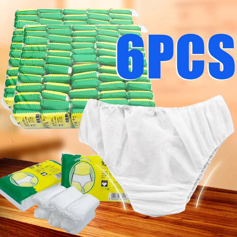 6-Pack Disposable Travel Briefs – Unisex Non-Woven Underwear Disposable Travel Underwear Babs