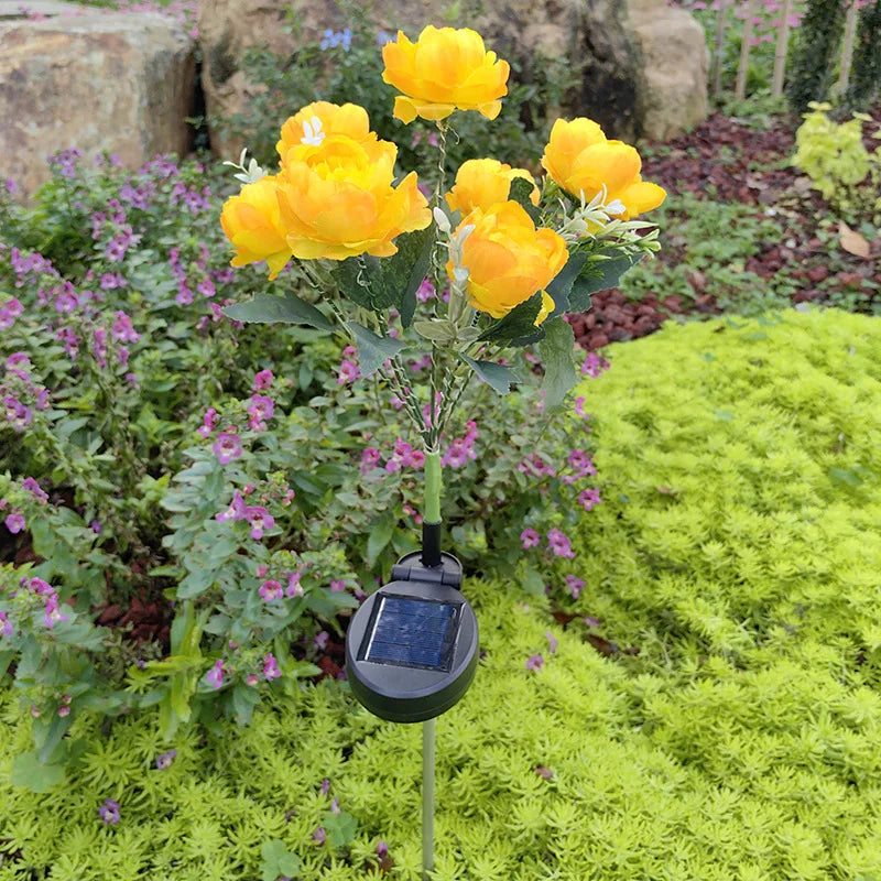 Solar 7-Head Peony Flower Lamp – Outdoor Garden Décor Light Solar Garden Stake Light Babs Yellow 1PC