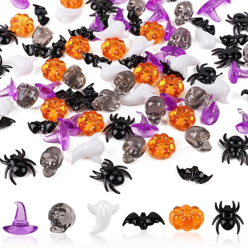 Halloween Mini Acrylic Ornaments Skull Witch Hat Pumpkin 50/100 Pcs Halloween Scatter Ornaments Babs