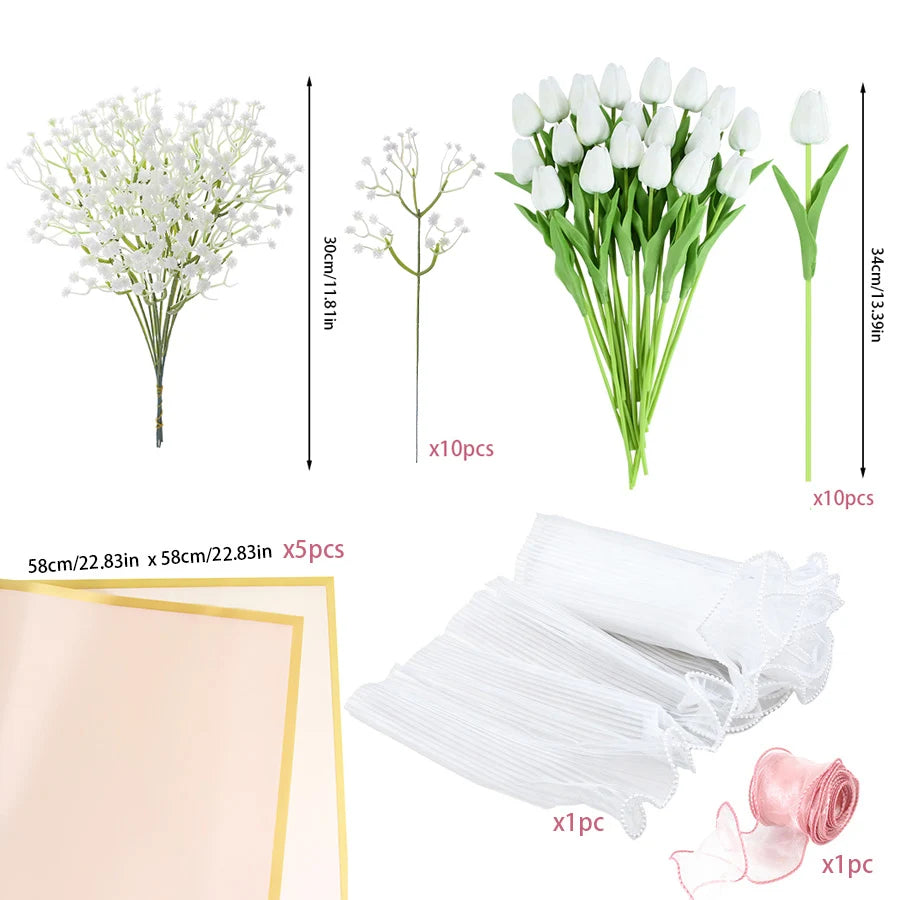 Artificial Tulip & Baby's Breath Bouquet | Wedding & Gift Artificial Flower Bouquet Babs