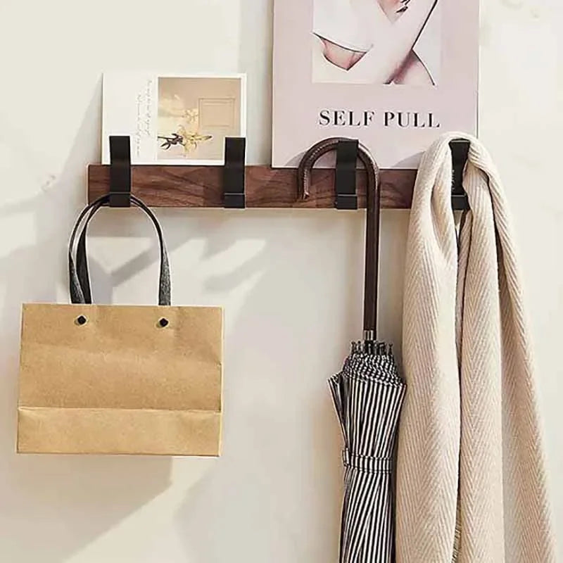 Black Walnut Wood Wall Coat Rack – 4 Hooks Organizer Wall Coat Rack Babs
