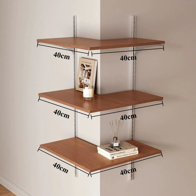 Vintage 3-Tier Solid Wood Wall-Mounted Corner Storage Rack Corner Wall Shelf Babs Set 40CM