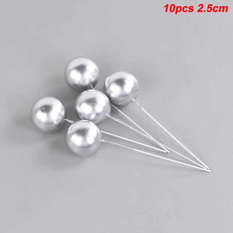 10Pcs Ball Cake Toppers Gold Blue Pink – Party & Wedding Cake Topper Set Babs 10pcs silver-2.5cm