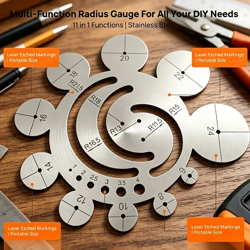 11-in-1 Stainless Steel Radius Template Ruler & Arc Gauge Radius Template Ruler Babs