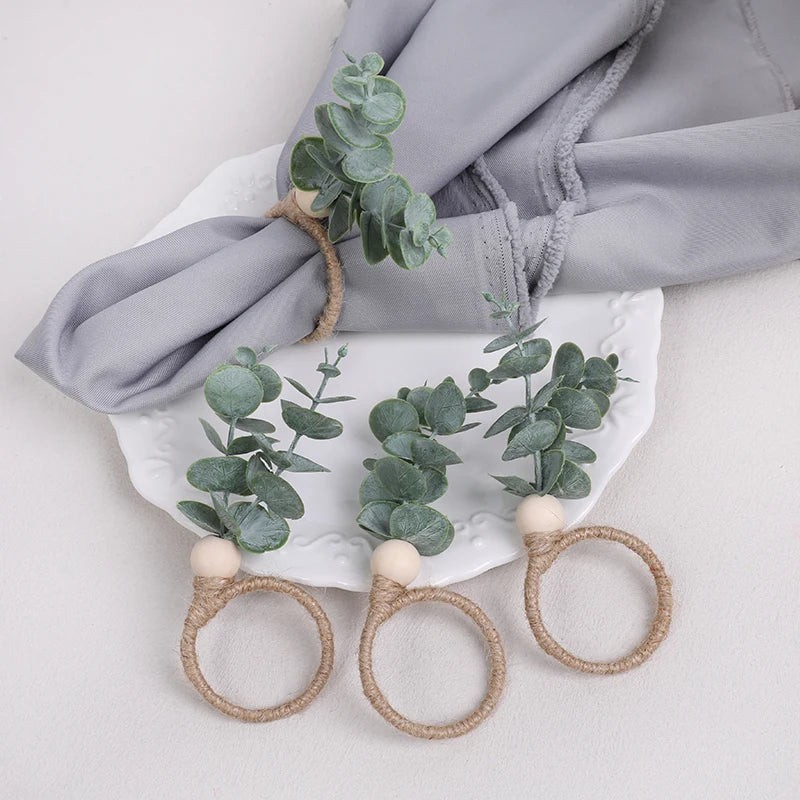 Eucalyptus Napkin Rings with Wood Beads | Wedding Table Décor Napkin Rings Babs