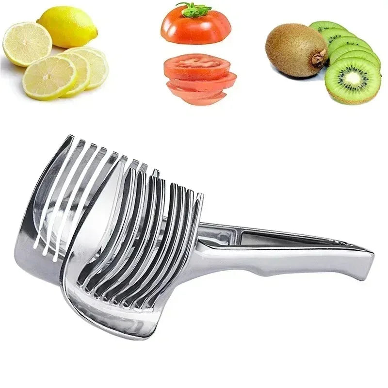 Handheld Fruit & Vegetable Slicer – Lemon Tomato Onion Cutter Fruit Vegetable Slicer Babs