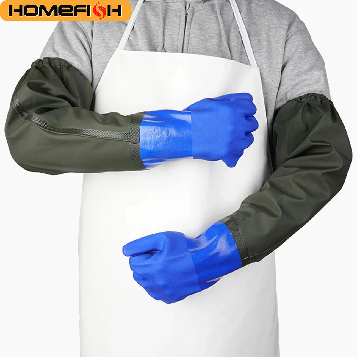 Long Rubber Work Gloves with Arm Guards – Waterproof Fishery Rubber Work Gloves Babs