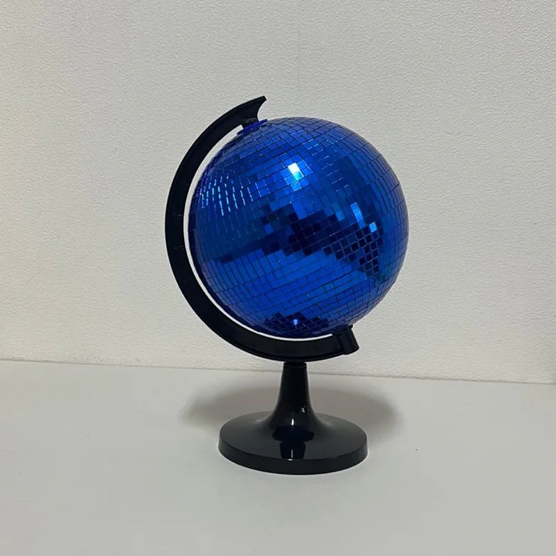 Silver Mirror Earth Globe with Black Base – Desktop Décor Gift Decorative Globe Babs L ROYAL BLUE