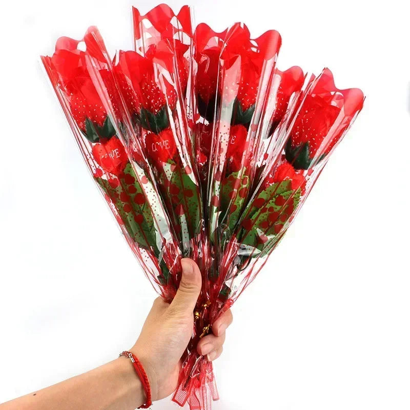 30pcs Glowing Artificial Rose Flowers for Parties & Gifts Artificial Flower Set Babs red