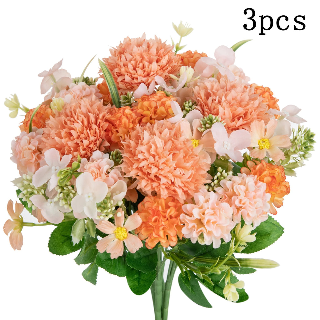 Silk Chrysanthemum Artificial Flowers 3/6 Pcs – Wedding Décor Artificial Silk Flowers Babs Orange 6 pcs