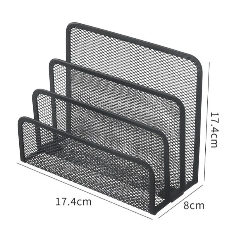 3-Layer Black Metal Mesh Desk Organizer – File & Book Rack Desk File Organizer Babs black