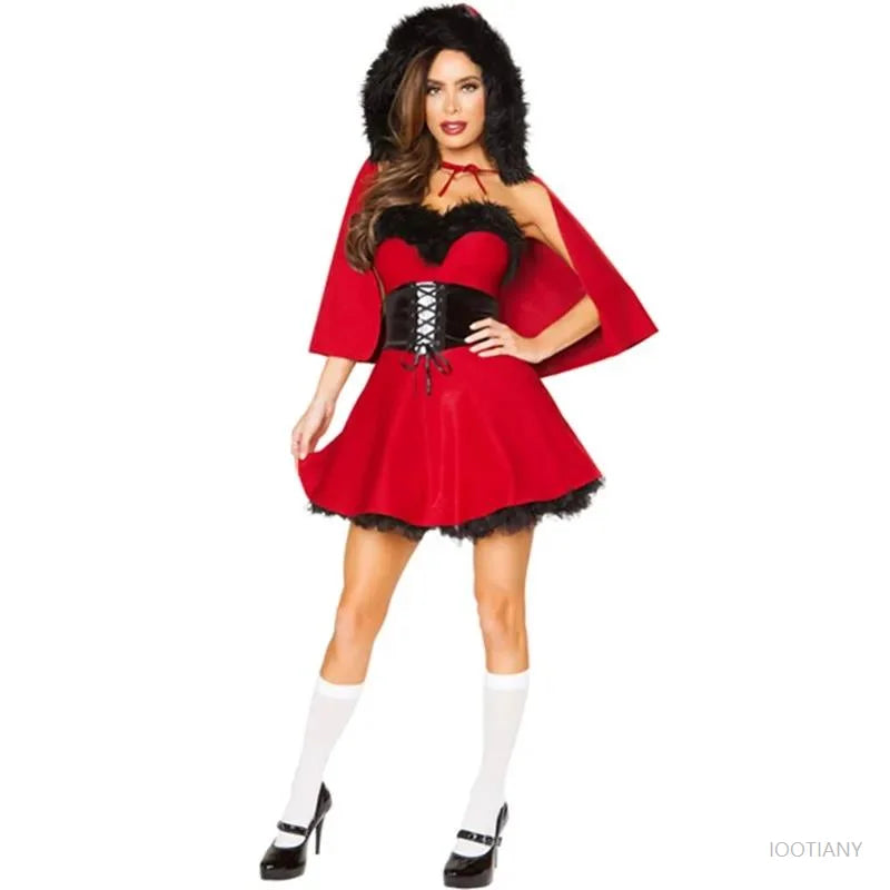 Women's Christmas Velvet Costume – Santa Elf & Storybook Dress Set Holiday Costume Set Babs Blue M