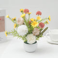 Silk Artificial Potted Flowers – Rose Daisy Dandelion Bonsai Artificial Potted Flowers Babs White