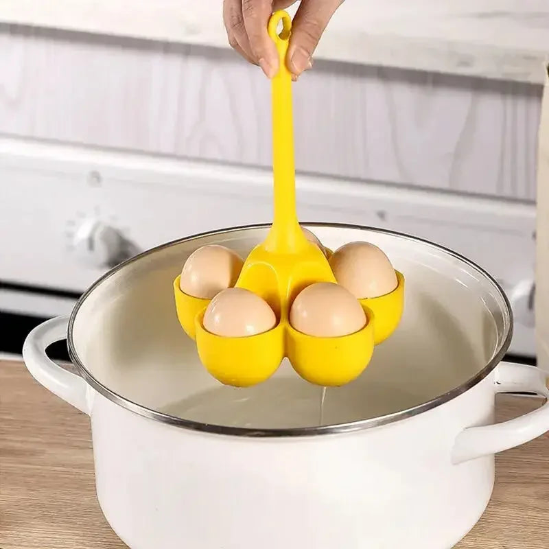 Silicone Egg Boiling Tray 5-Hole Handle | Boiled Egg Holder Egg Boiling Tray Babs