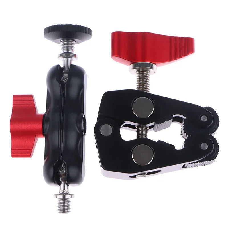 Aluminum Alloy Double Ball Head Magic Arm Clamp 1/4" 3/8" Camera Arm Clamp Babs