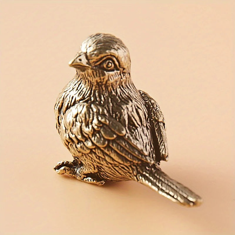 Vintage Brass Sparrow Miniature Sculpture – Antique Bird Figurine Brass Bird Figurine Babs